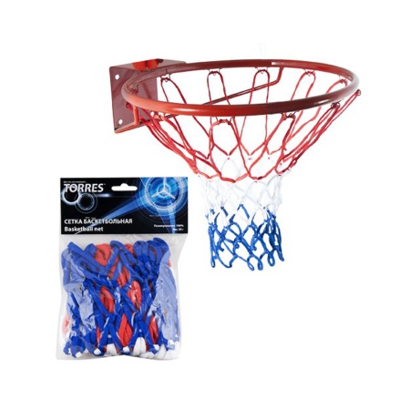 Купить Сетка баскетбольная Torres, нить 4 мм, бело-сине-красная в Копейске 